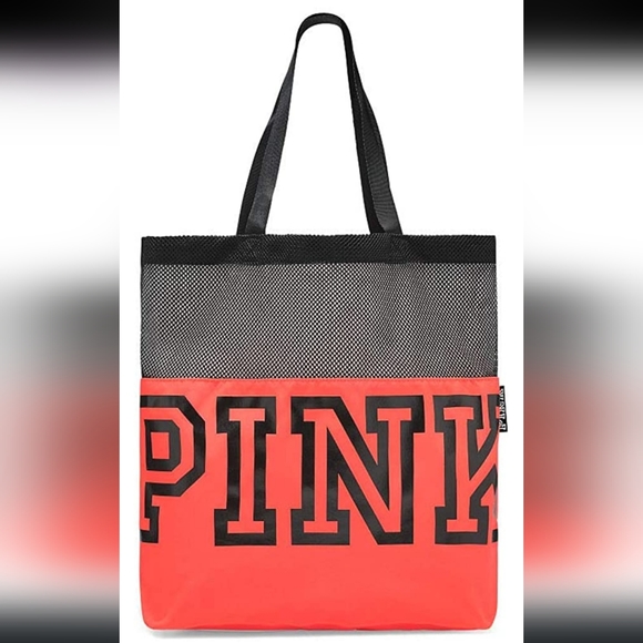PINK Victoria's Secret Handbags - Victoria's Secret PINK Mesh Tote Beach Gym Bag Hot Pink / Orange